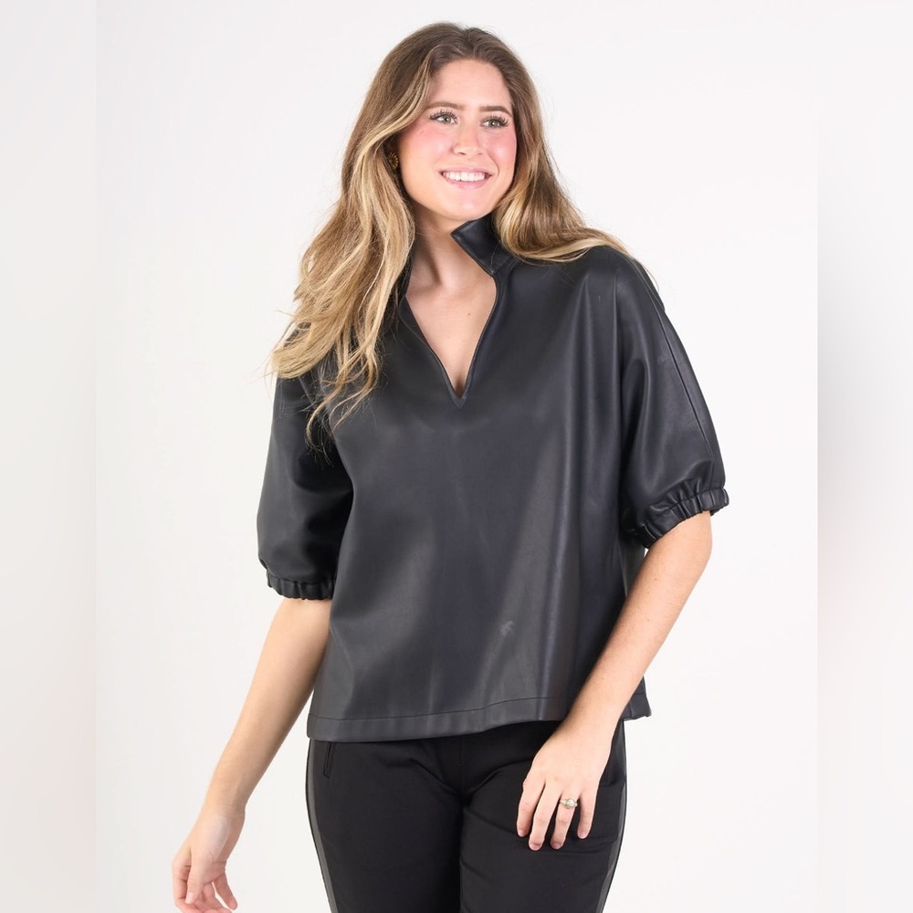 Emily McCarthy Poppy Top black faux vegan leather Size S